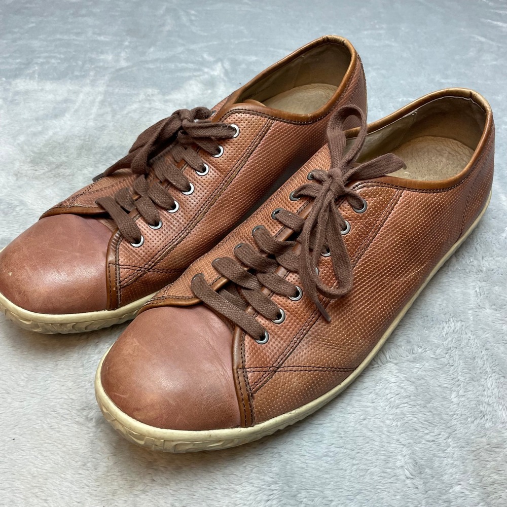 John Varvatos USA Mens Hattan Leather Sneakers Sz 13M Caramel Low Top Perforated